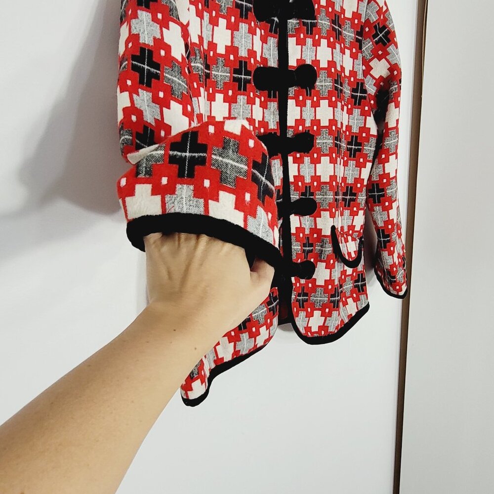 Member Red & Black Cotton Blend Pockets Retro Patterned High Quality Blazer 10 - Picture 3 of 10